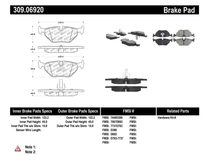 Stoptech — StopTech Performance 01-02 BMW Z3 / 03-09 Z4 / 10/90-07 3 Series / 99-09 Saab 9-5 Rear Brake Pads
Sprt Brk Pad W/Hdwr - view 7