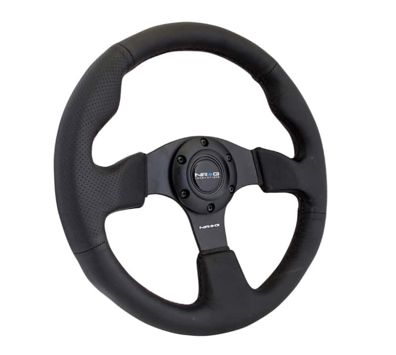 NRG — NRG Reinforced Steering Wheel (320mm) Black Leather w/Black Stitching - view 2