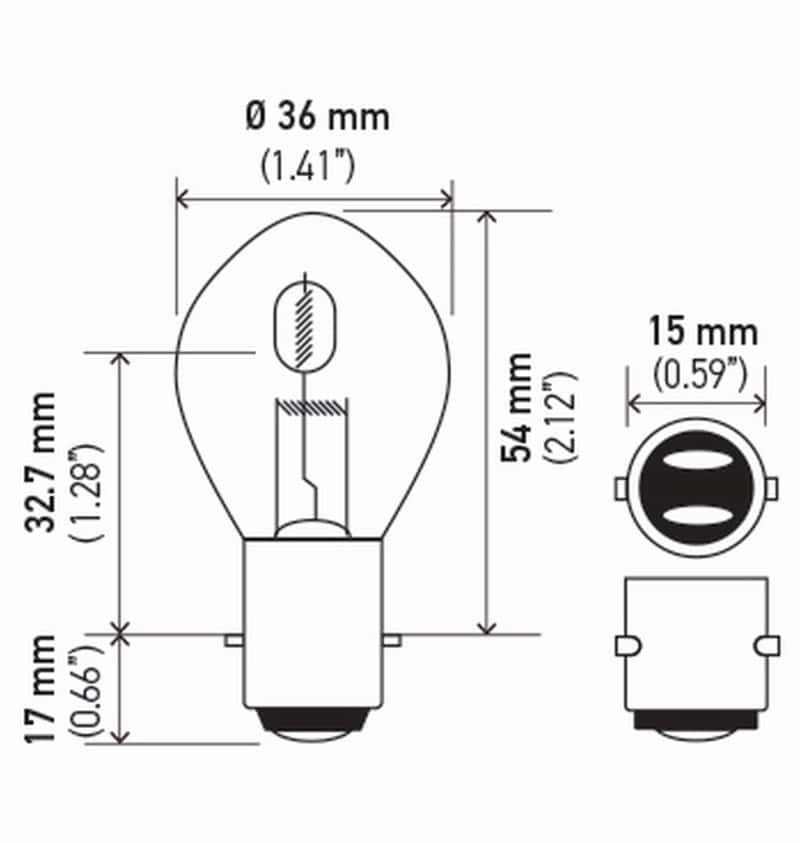 Hella — Hella Bulb 6235 12V 35/35W Ba20D B11 S2 Sb
6235SB Incan Bulb - view 4