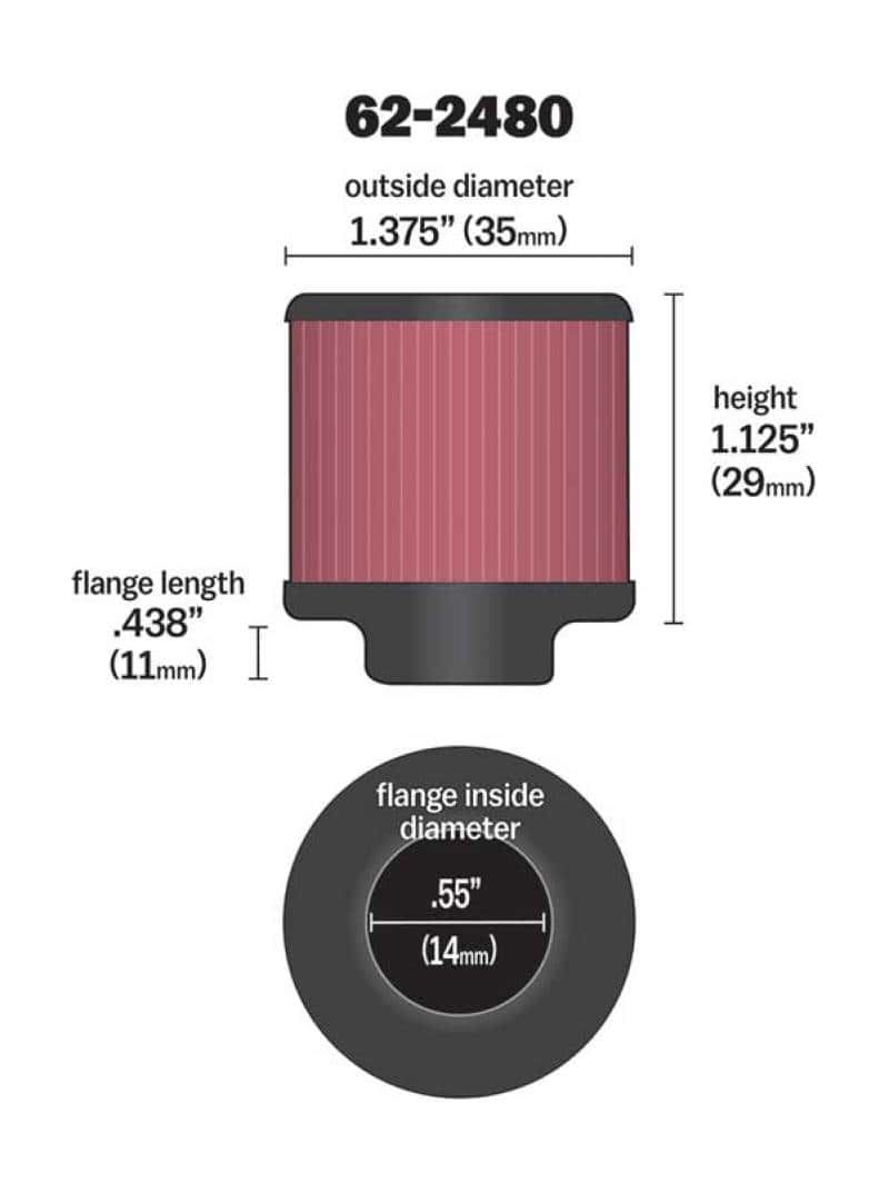 K&N Engineering — K&N Rubber Base Crankcase Vent Filter - 0.55in Flange ID 1.375in OD 1.125in Height
Vent Air Filter/Brea
Vent Air Filter - view 7