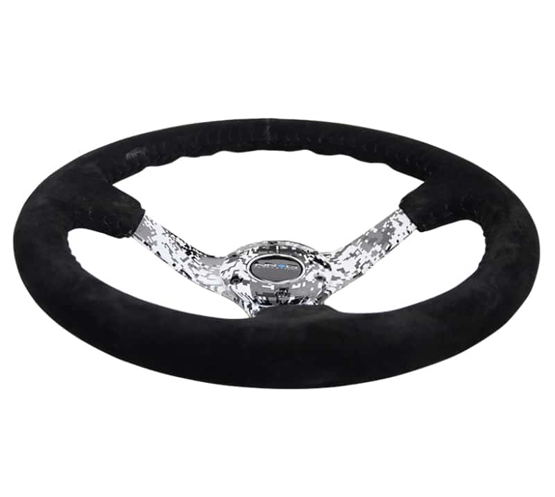 NRG — NRG Reinforced Steering Wheel (350mm / 3in. Deep) Blk Suede w/Hydrodipped Digi-Camo Spokes - view 4