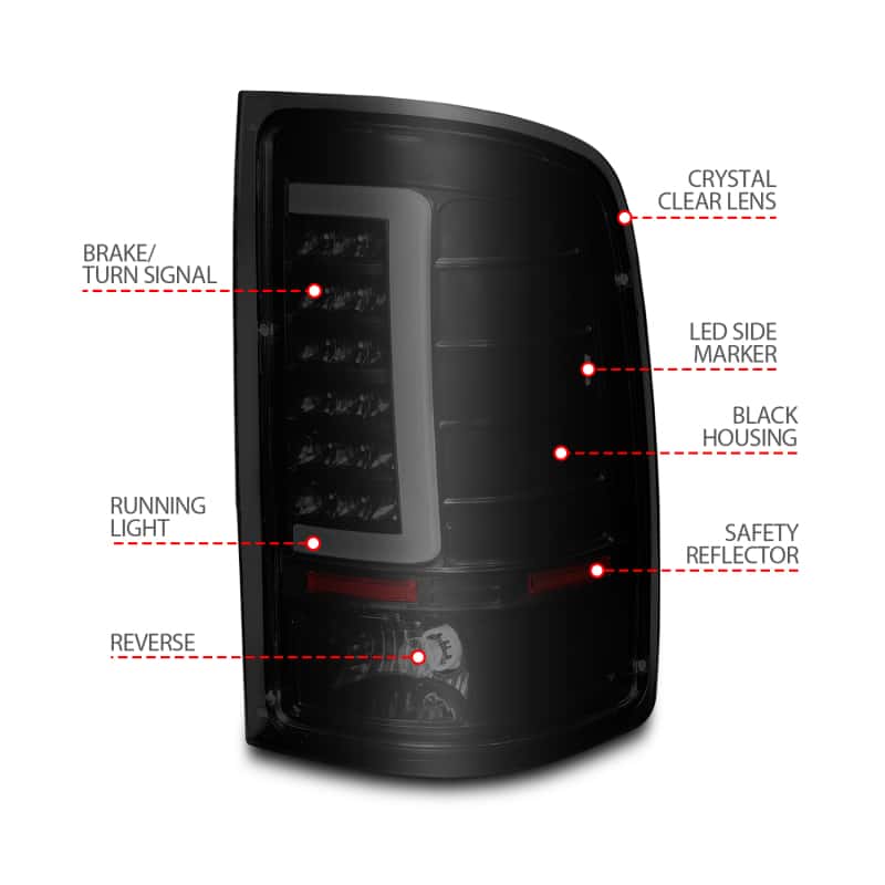 ANZO — ANZO 2007-2013 GMC Sierra LED Tail Lights w/ Light Bar Black Housing Smoke Lens - view 11