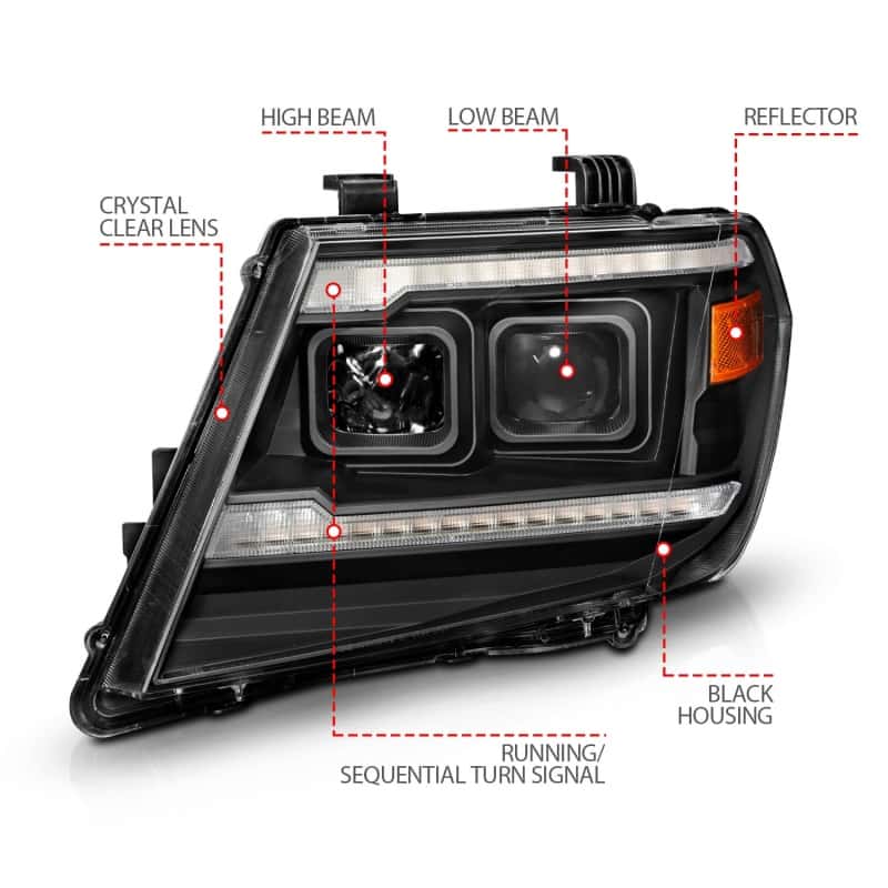 ANZO — ANZO 09-20 Nissan Frontier Black Projector Plank Style DRL w/ Switchback & Sequential LED DRL
Head Light Set
HdLtSet - view 5