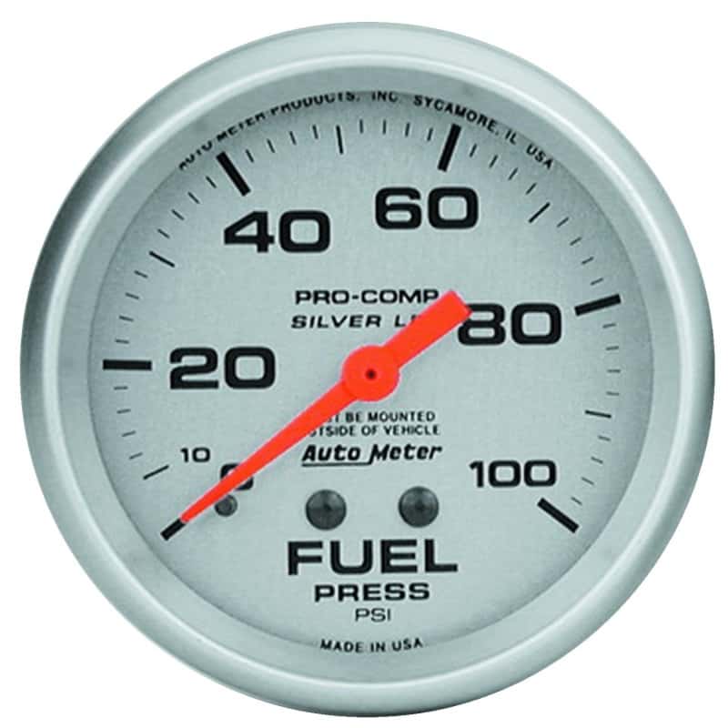 AutoMeter — Autometer 66.7mm METRIC 0-100 PSI Fuel Pressure Liquid Filled Mechanical Silver Gauge
2-5/8" FUEL PRESS, 0 - view 1