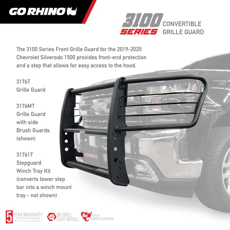 Go Rhino — Go Rhino 19-20 Chevrolet Silverado 1500 3000 Extreme Series StepGuard - Textured Black
3100 Grille Guard - view 7