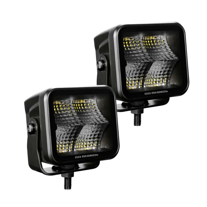 Go Rhino — Go Rhino Xplor Blackout Series Cube LED Flood Light Kit (Surface/Threaded Stud Mnt) 2x2 - Blk (Pair)
BLK-Two Flood Lights - view 3