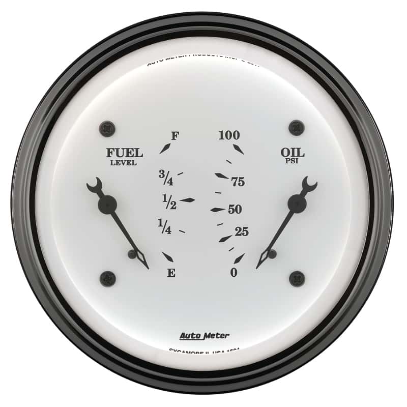 AutoMeter — AutoMeter Gauge Dual Fuel & Oilp 3-3/8in. 240 Ohm(e) to 33 Ohm(f) & 100PSI Elec Old Tyme Wht
3-3/8" DUAL, FUEL LE - view 4