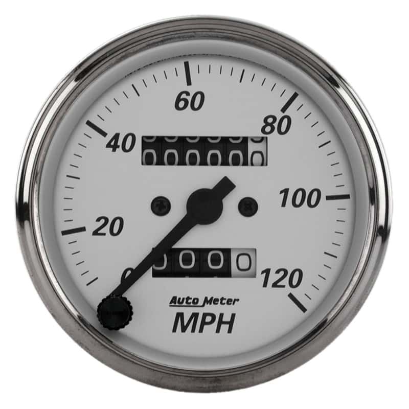 AutoMeter — Autometer 3-1/8in Silver Bezel/White Face 120mph Mechanical In-Dash Tacho/Speedometer w/ Trip Gauge
3-1/8" SPD MECH AP - view 1