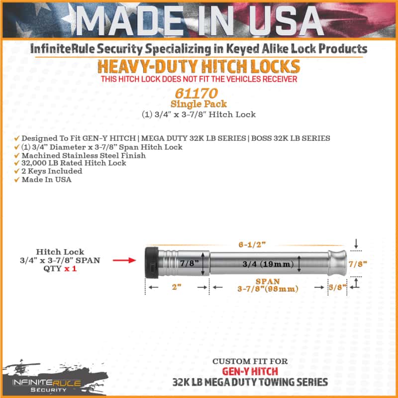 GEN-Y Hitch — Gen-Y InfiniteRule (1) 3/4in x 3-7/8in Hitch Lock w/2 Keys
Trailer Hitch Pin - view 3