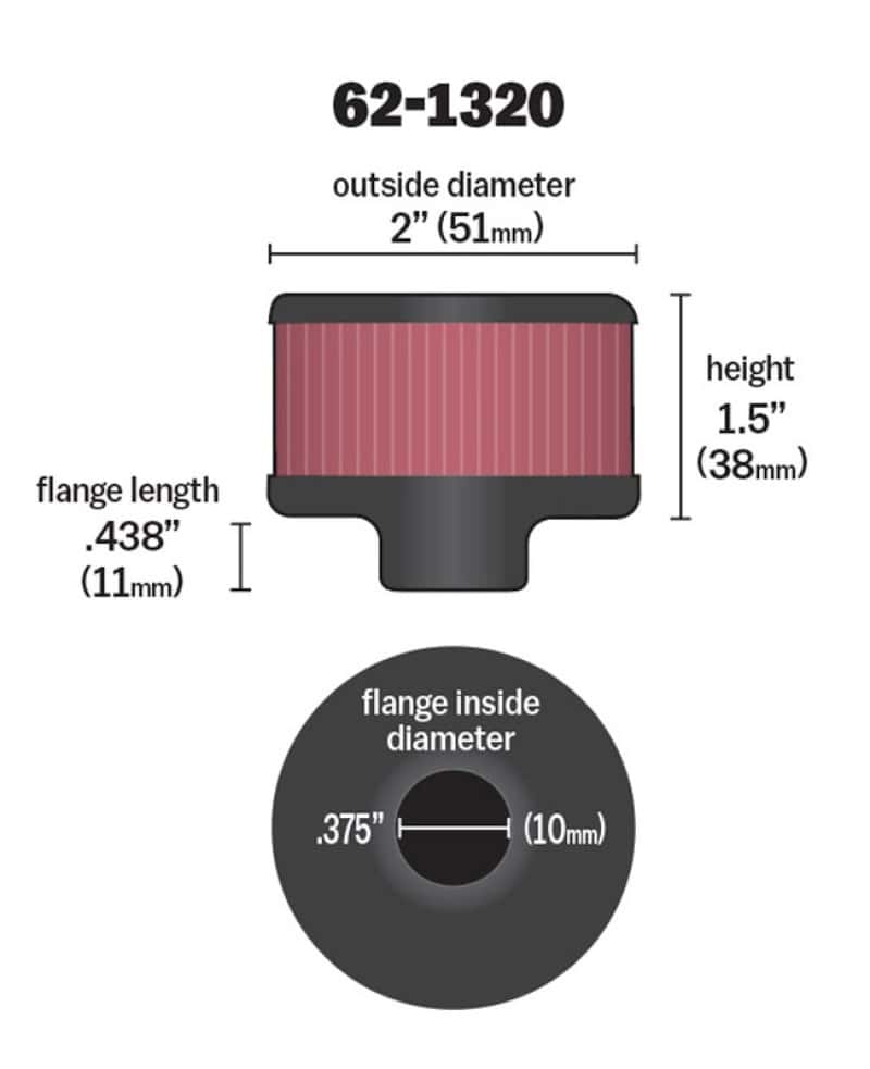 K&N Engineering — K&N Clamp On Rubber Base Crankcase Vent Filter 0.375in Flange ID x 2in OD x 1.5in Height
Vent Air Filter/Brea
Vent Air Filter - view 13