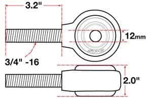 SPC Performance — SPC Performance xAxis Sealed Flex Joint LH 3/4in-16x12mm BH x 2in W
CROSSAXIS ROD END
XAXIS JOINT - view 2