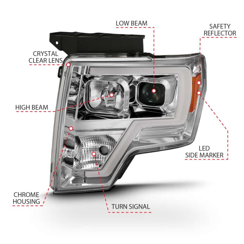 ANZO — ANZO 2009-2014 Ford F-150 Projector Headlight Plank Style Chrome Amber
Head Light Set
HdLtSet - view 10