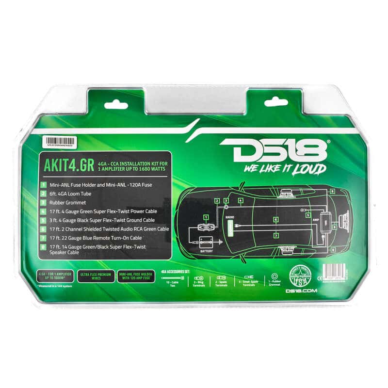 DS18 — DS18 4-GA Amplifier Install Kit Advance- Green - view 2