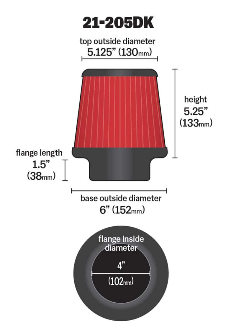 AEM Induction — AEM 4 in Short Neck 5 in Element Filter
AEM DryFlow Air Filt
Air Filter - view 3