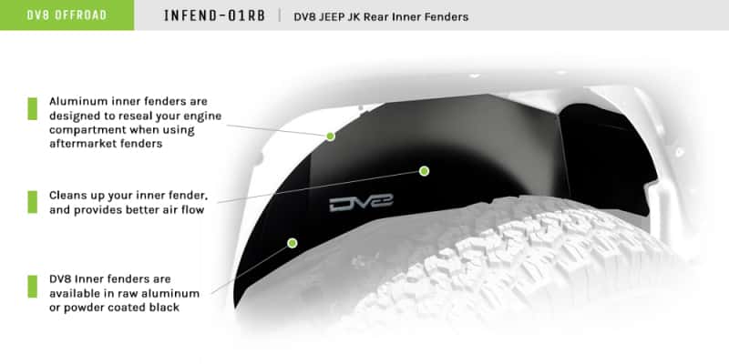 DV8 Offroad — DV8 Offroad 07-18 Jeep Wrangler JK Rear Aluminum Inner Fender - Black
Fender Liners - view 4