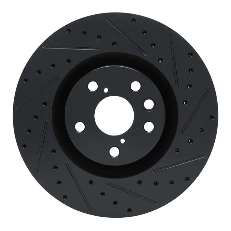 R1 Concepts — R1 11-25 Lexus IS200T Right Front Drilled & Slotted Black Brake Rotor - view 1
