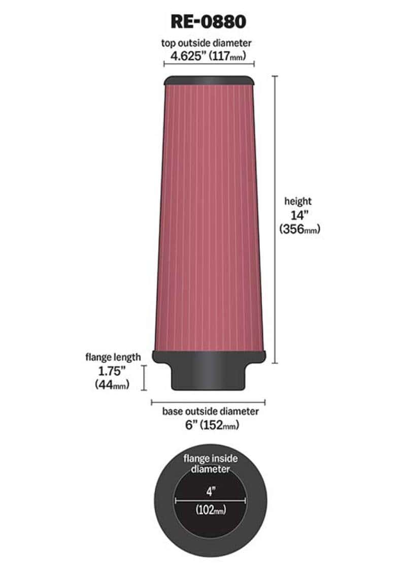K&N Engineering — K&N Universal Rubber Filter 4inch FLG / 6inch OD-B / 4-5/8inch OD-T / 14inch H
Universal Clamp-On A
Clamp-on Air Filter - view 5