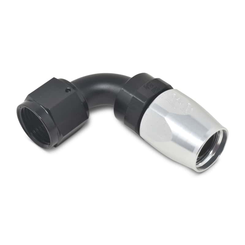 Russell — Russell Performance -10 AN Black/Silver 90 Degree Full Flow Hose End
Hose Fitting - view 4