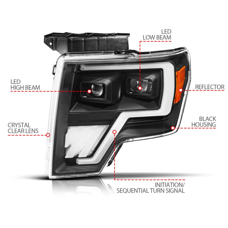 ANZO — ANZO 09-14 Ford F-150 (Factory Halogen Model ONLY) Full LED Proj Headlights Init/SeqSig Black - Pair - view 4