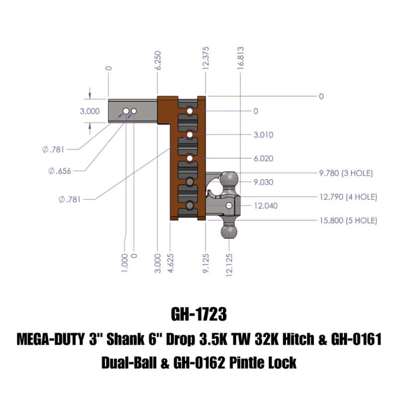 GEN-Y Hitch — Gen-Y Mega Duty 3in Shank 6in Drop 3.5K TW 32K Hitch w/GH-0161 Dual-Ball/GH-0162 Pintle Lock
Drop Hitch - view 2