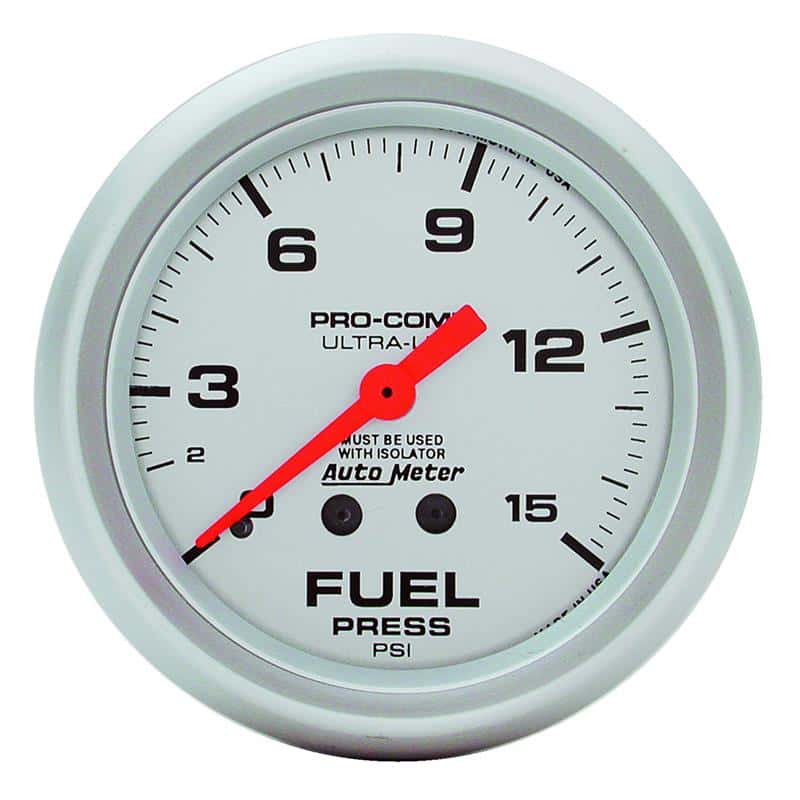 AutoMeter — AutoMeter Gauge Fuel Pressure 2-5/8in. 15PSI Mechanical W/Isolator Ultra-Lite
2-5/8" FUEL PRESS, 0 - view 2
