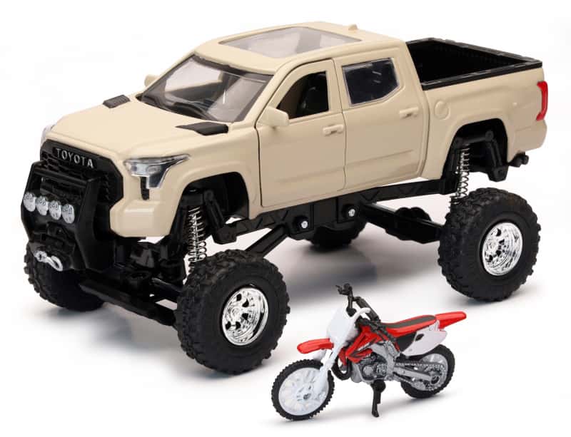 New Ray Toys — New Ray Toys Toyota Tundra Pro Lifted Truck Mud Bath with Honda Dirt Bike 1:32 Scale - view 1