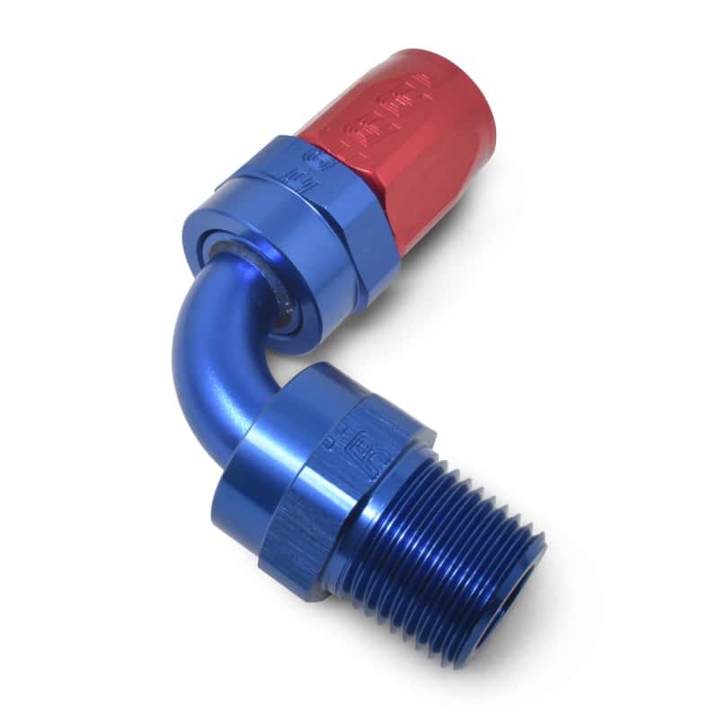 Russell — Russell Performance -10 AN Red/Blue 90 Deg Full Flow Swivel Pipe Thread Hose End (With 3/8in NPT)
Hose Fitting - view 6