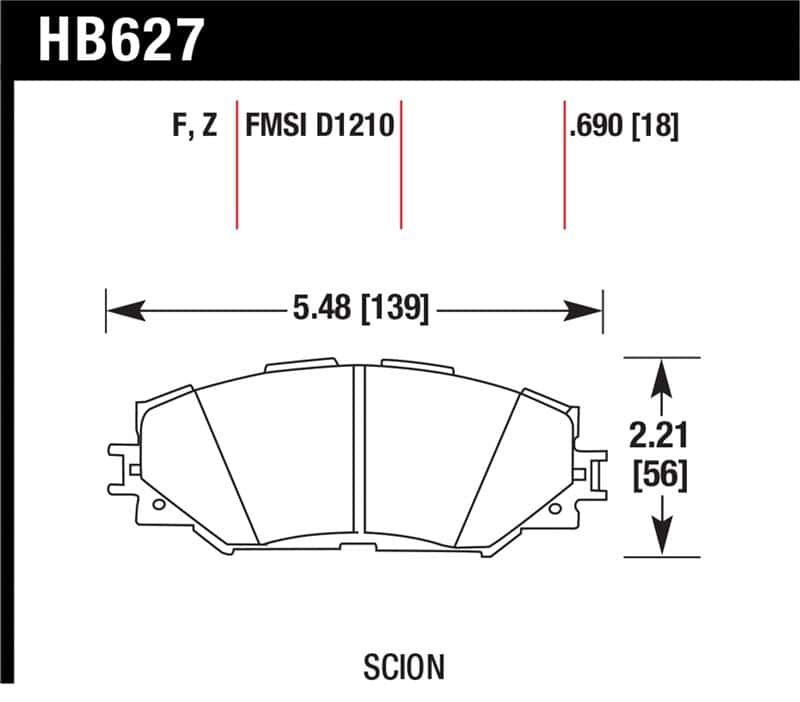 Hawk Performance — Hawk 08-11 Scion xB / 08-10 Scion xD / 09-10 Toyota Corolla / 09-10 Matrix / 06-10 Rav4 / 10 Lexus H
Disc Brake Pad - view 1