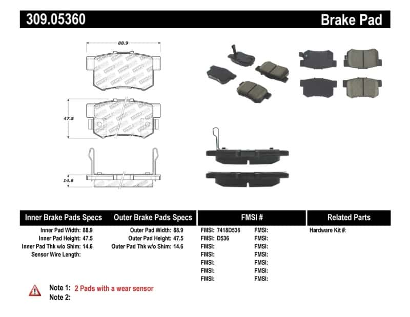 Stoptech — StopTech Performance 08-10 Honda Accord EX/EX-L Coupe / 08-10 LX/LX-P/LX+ Sedan Rear Brake Pads
Sprt Brk Pad W/Hdwr - view 1