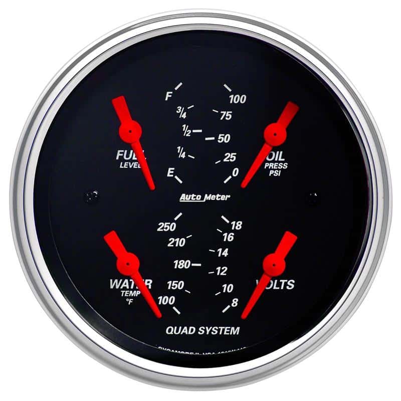 AutoMeter — Autometer Designer Black 3-3/8in Quad Gauge - Fuel Level/Oil Pressure/Water Temperature/Voltmeter
GA 3.4" QD 240-33 DB - view 1