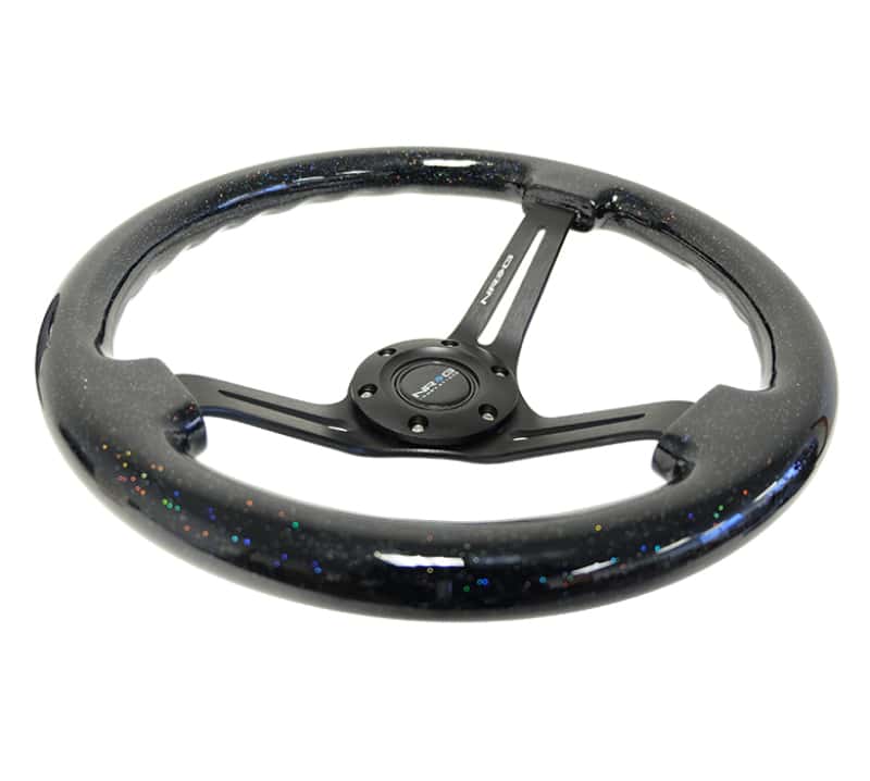 NRG — NRG Reinforced Steering Wheel (350mm / 3in. Deep) Black Multi Color Flake Wood w/ Black Matte Center - view 3