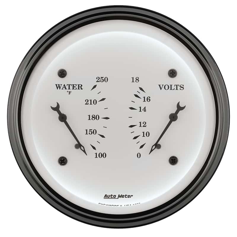 AutoMeter — AutoMeter Gauge Dual Wtmp & Volt 3-3/8in. 250 Deg. F & 18V Elec Old Tyme White
3-3/8" DUAL, WATER T - view 3