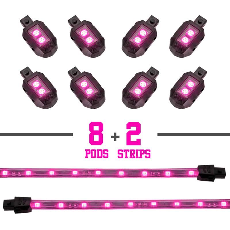 XKGLOW — XK Glow Strips Single Color XKGLOW LED Accent Light Motorcycle Kit Pink - 8xPod + 2x8In - view 2