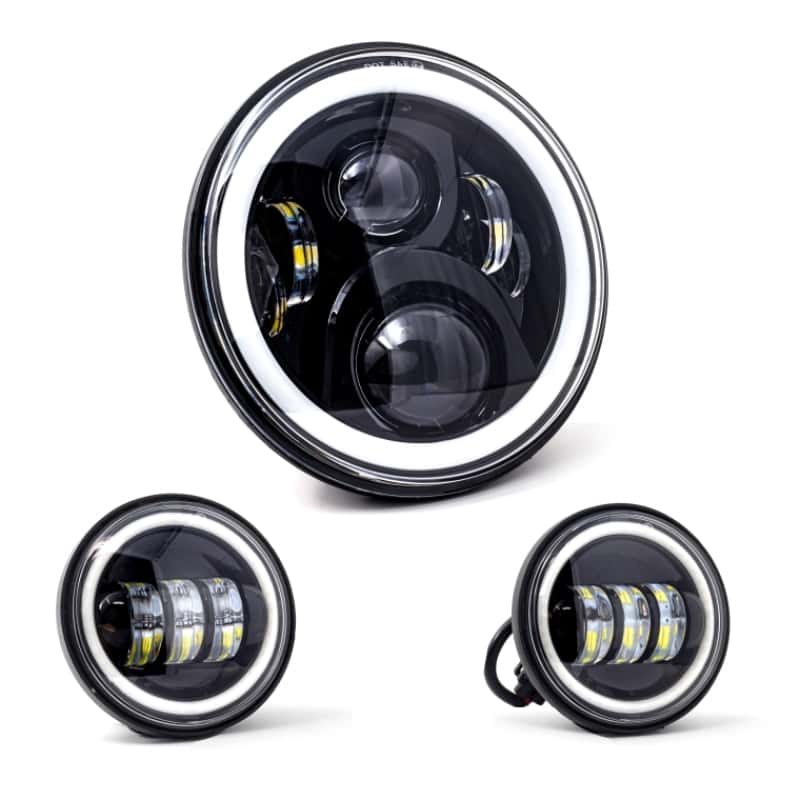 Letric Lighting — Letric Lighting 7? Full-Halo Black LED Headlight with (2) 4.5? Full-Halo Black Passing Lamps - view 1