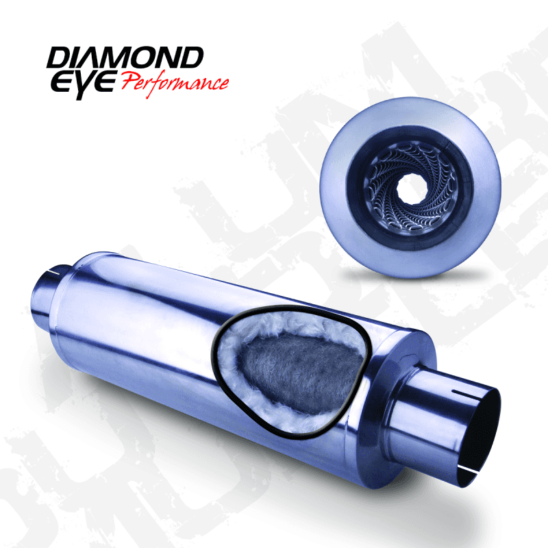 Diamond Eye Performance — Diamond Eye MFLR 4inID SGL IN/SGL OUT 7inDIA X 24in BODY 30in LENGTH LOUVERED SLOTTED ENDS 409 SS
MUFFLER 4in. - view 2