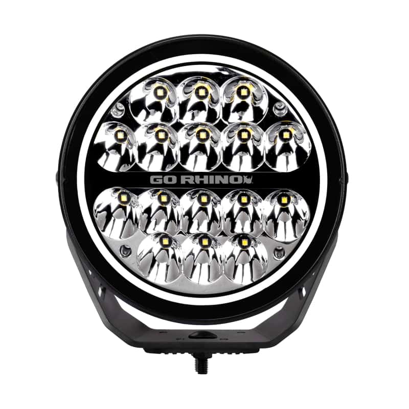 Go Rhino — Go Rhino Xplor Blackout Series Round LED Spot Light Beam w/DRL (Surface/Thread Stud Mnt) 7in. - Blk
BLK-SpotLight W/ DRL - view 1