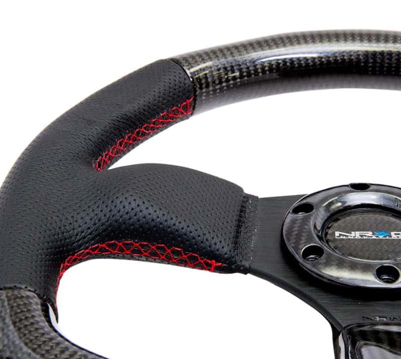 NRG — NRG Carbon Fiber Steering Wheel (320mm) Flat Bottom & Leather Trim w/Red Stitching - view 3