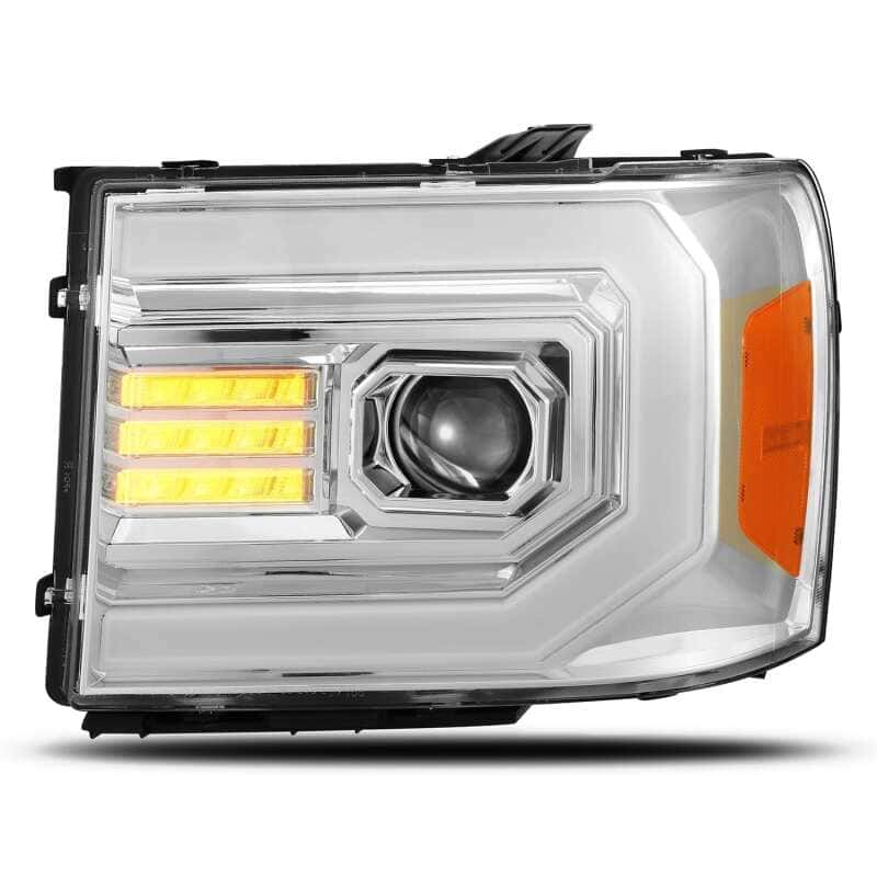 AlphaRex — AlphaRex 07-13 GMC Sierra 1500 (No Clsc) LUXX-Series LED Proj HL Chrome w/Actv Lgt & Seq.Sig / DRL
Projector Headlights - view 3