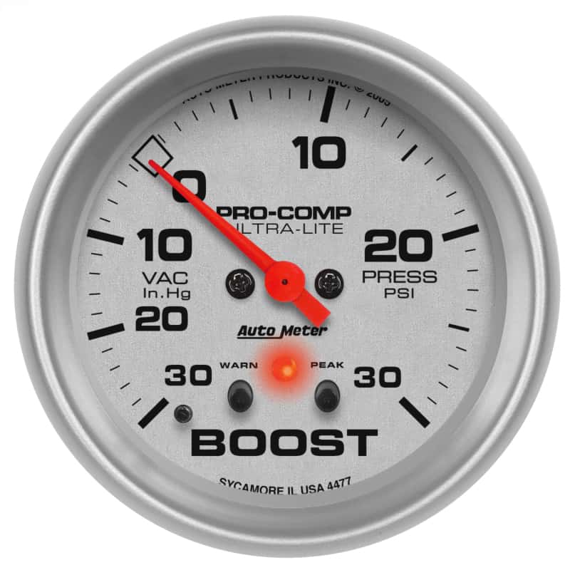AutoMeter — Autometer Ultra-Lite 66.7mm Full Sweep Elec 30 IN Hg/30 PSI Vacuum/Boost w/ Peak Memory & Warning
2-5/8" BOOST-VAC, 30 - view 1
