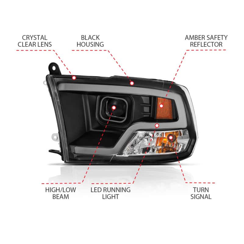 ANZO — ANZO 09-18 Dodge Ram 1500 Plank Style Projector Headlights Black w/ Halo
Projector Headlights
Head Light Set - view 7