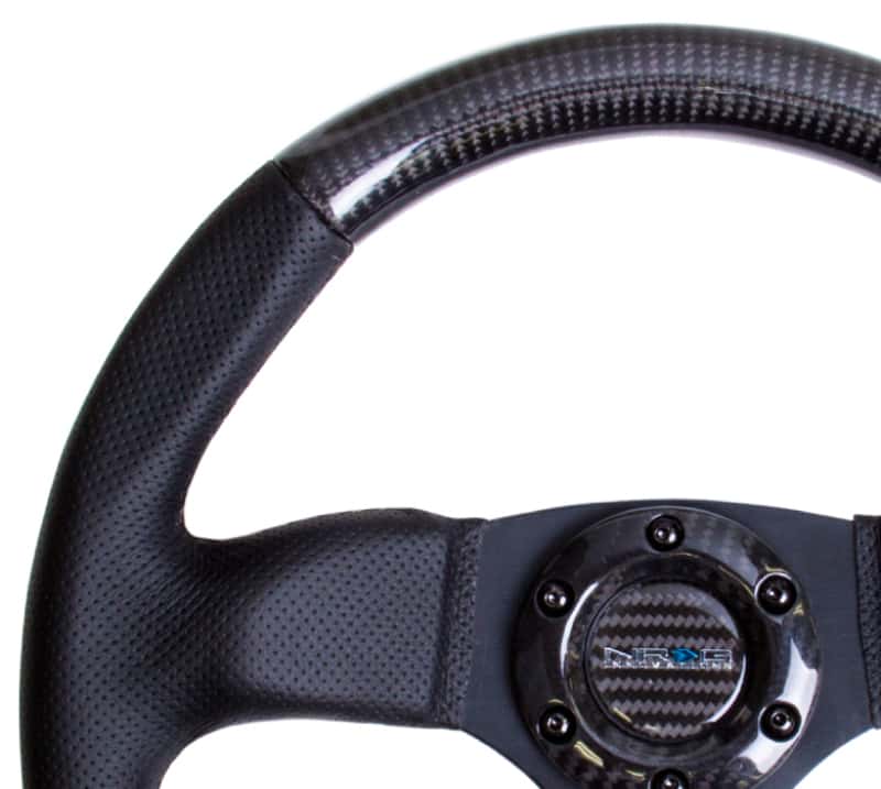 NRG — NRG Carbon Fiber Steering Wheel (320mm) Flat Bottom & Leather Trim w/Black Stitching - view 2