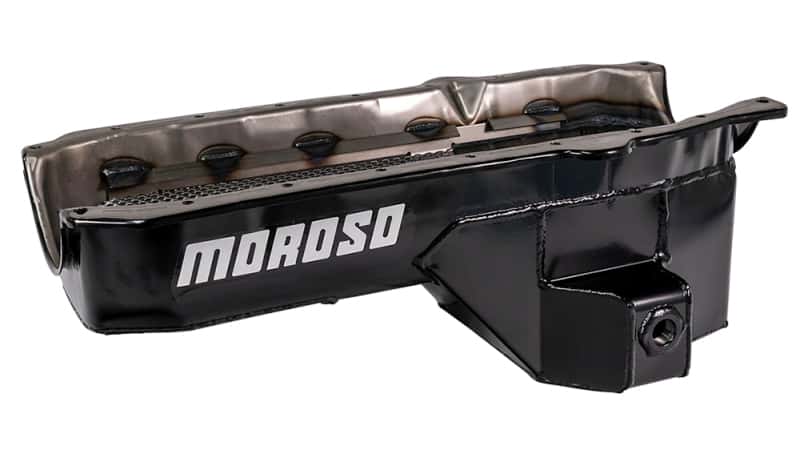 Moroso — Moroso 86-Up Chevrolet SBC (w/Passenger Side Dipstick) Wet Sump 5.5qt 7.5in Steel Oil Pan - Black - view 4