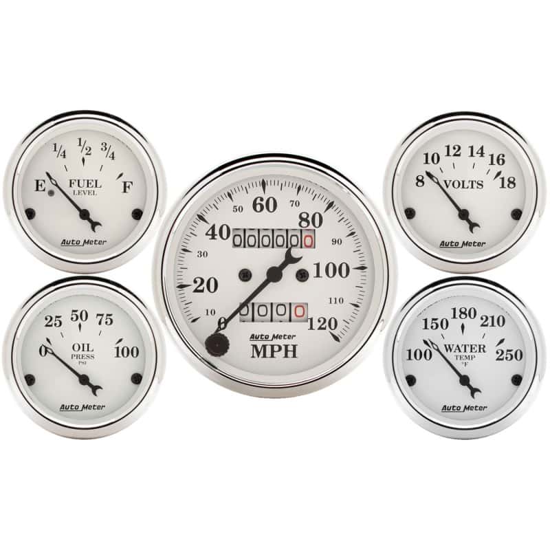 AutoMeter — Auto Meter Speedometer 3-1/8in and 2-1/16in Mechanical 5-Piece Old Tyme White Gauge Kit
OLD TYME WHITE 5 PC. - view 2