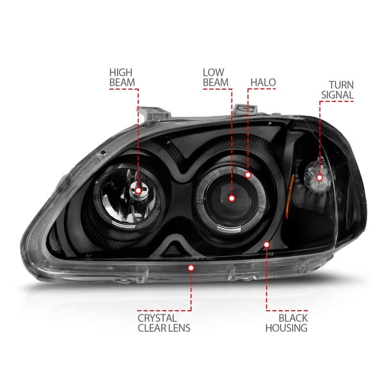 ANZO — ANZO 1996-1998 Honda Civic Projector Headlights w/ Halo Black
Head Light Set
HdLtSet - view 5