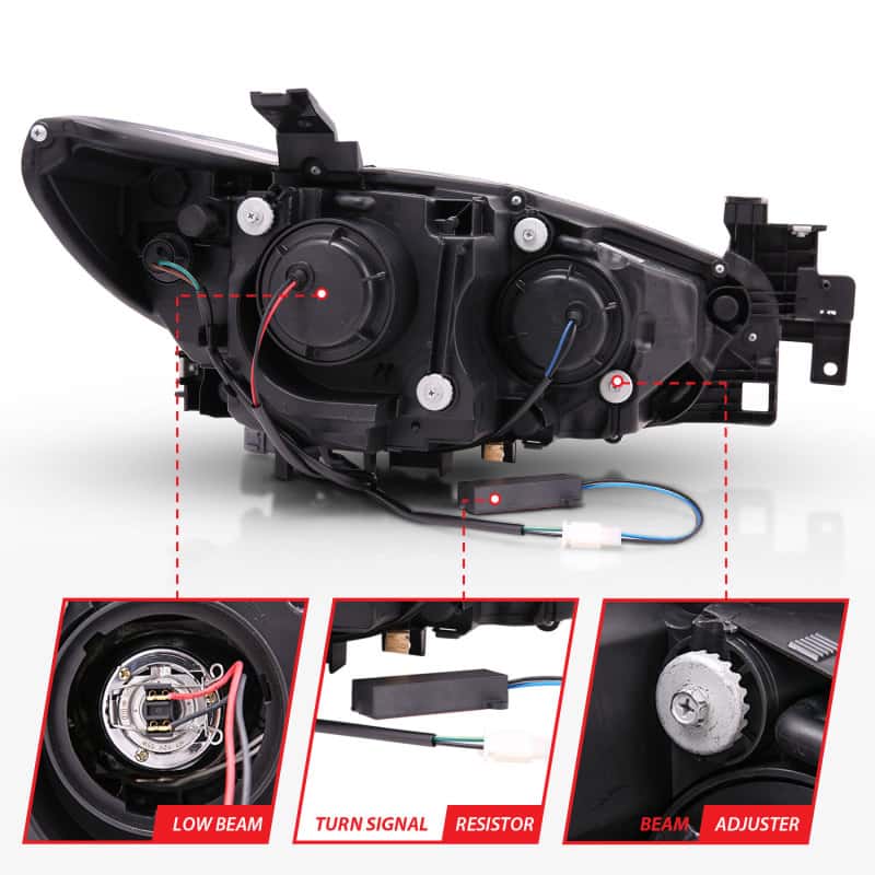 ANZO — ANZO 2014-2015 Mazda 6 Projector Headlights w/ Plank Style Design Black
Head Light Set
HdLtSet - view 5