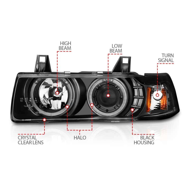 ANZO — ANZO 1992-1998 BMW 3 Series E36 Projector Headlights w/ Halo Black G2 1 pc
Head Light Set
HdLtSet - view 7