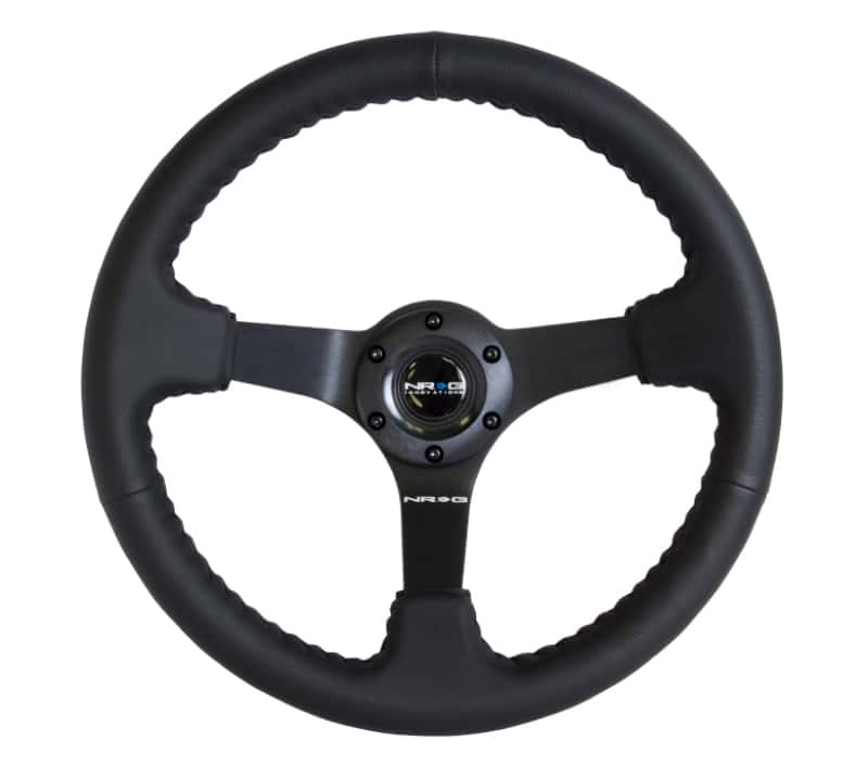 NRG — NRG Reinforced Steering Wheel (350mm / 3in. Deep) Bk Leather w/Bk BBall Stitch (Odi Bakchis Edition) - view 1