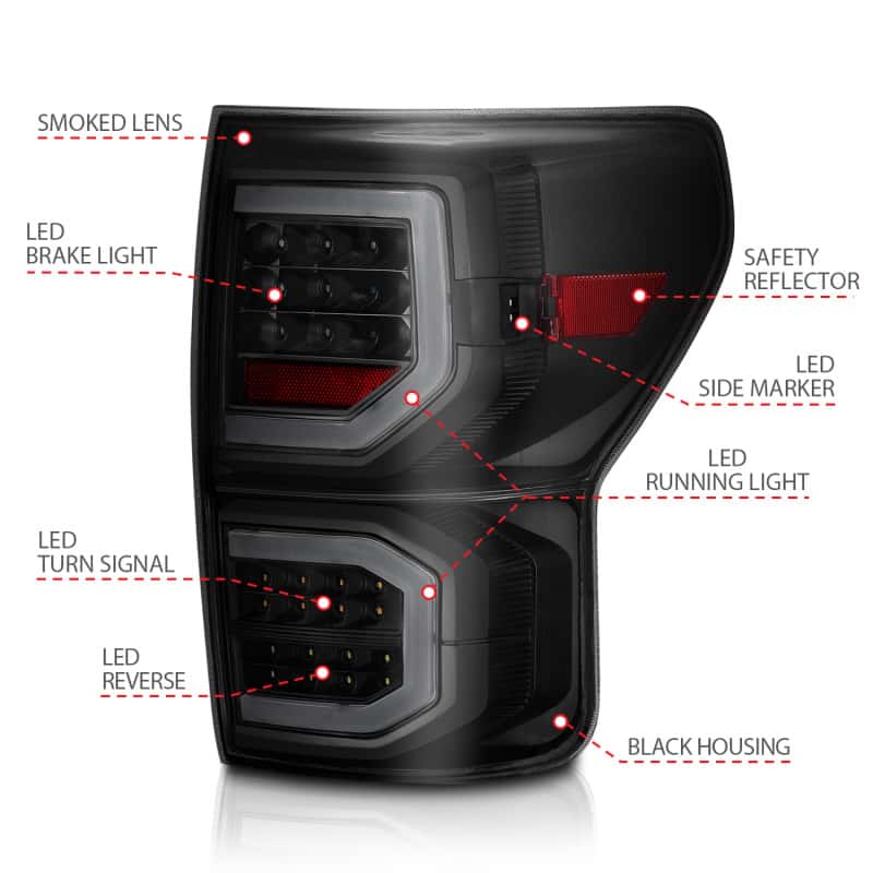 ANZO — ANZO 2007-2013 Toyota Tundra LED Taillights Plank Style Black w/Smoke Lens - view 8