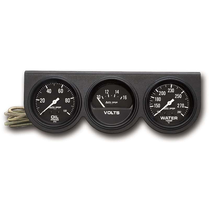 AutoMeter — Autometer Autogage 66.7mm Mech 0-100PSI/0-16Volts/130-280 Deg F Oil Press/Volt/Water Temp Gauge
3 GA PNL OP/V/WT BLK - view 1