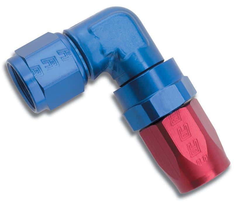 Russell — Russell Performance -6 AN Red/Blue 90 Degree Forged Aluminum Swivel Hose End
Hose Fitting - view 3